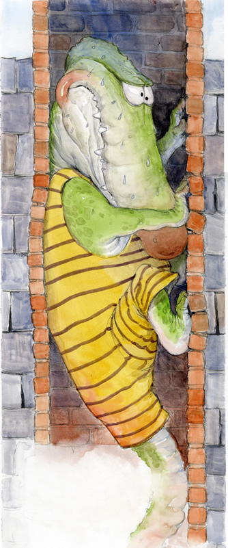 Original Art:  Alligator (Gator) in My Chimney, watercolor painting by Jim Harris
